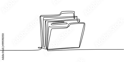 documents file continuous one line drawing, Continuous single line vector drawing of a folder. Outline documents background icon. Saving securities vector icon. Continuous one line drawing folder icon