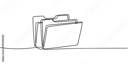 documents file continuous one line drawing, Continuous single line vector drawing of a folder. Outline documents background icon. Saving securities vector icon. Continuous one line drawing folder icon