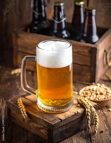 Beer in a glass with wheat.