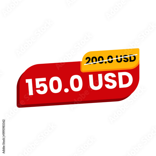 Discount Price Tag from 200 USD to 150 USD Illustration