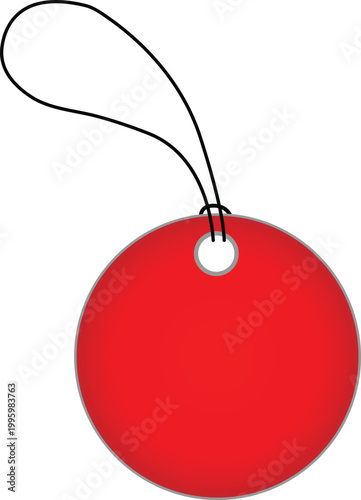 A single red circular tag with a black string loop for hanging and product identification