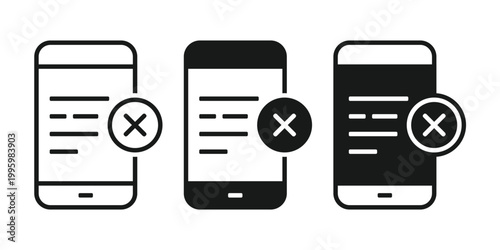 E-Document Rejected Icon with Smartphone and X Mark. Online Submission Denied. Vector Illustration