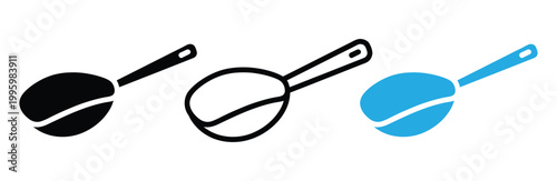 Three Frying Pan Icons in Black and Blue Colors for Cooking and Kitchen Concepts