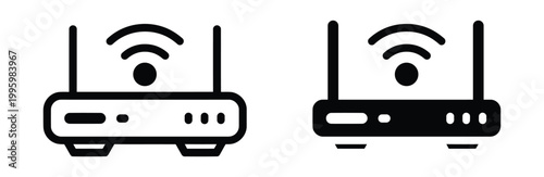 Black and white router icons with WiFi signal for network and internet concepts