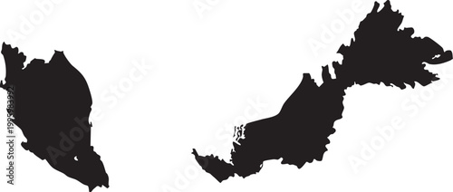 Black silhouette map of sicily and sardinia islands