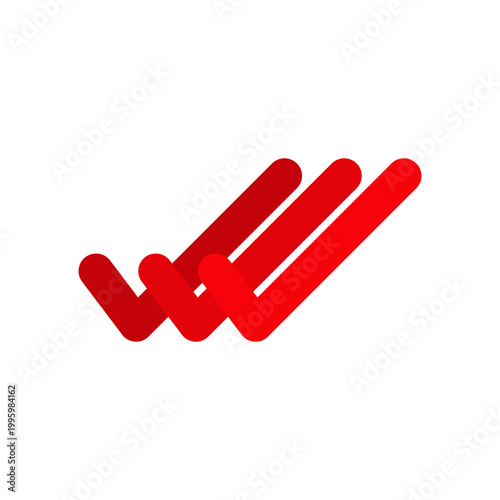Stylized Red Triple Check Mark Logo Icon on White Background