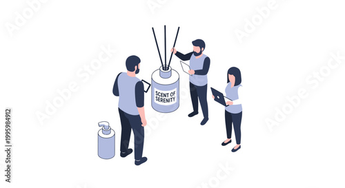 Three People Examining an Aromatherapy Diffuser for Relaxation and Calmness.