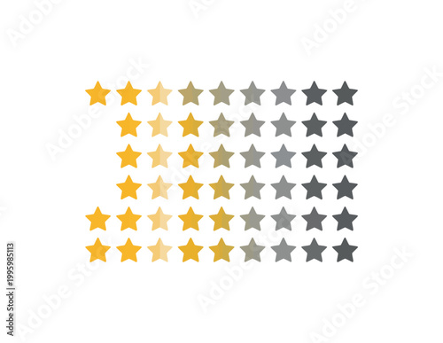 A graphic illustration of a rating system with gold and gray stars on a white background