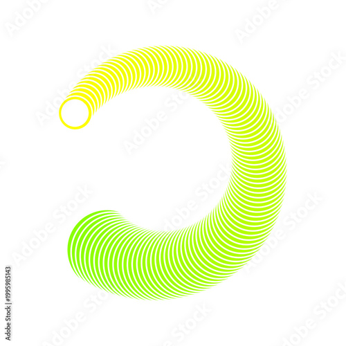 Modern abstract 3d coil loop for industrial labor day, Green and yellow gradient spiral tech circle background, Geometric spring motion design for construction branding, Dynamic industrial pipe swirl 