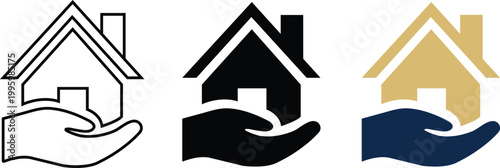 Abstract hand holding a house icon representing home ownership and care concepts
