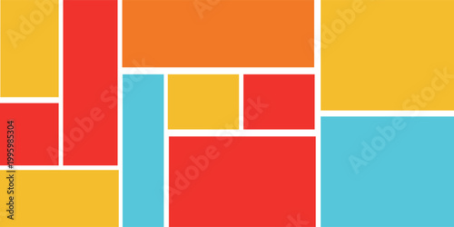 A visually engaging abstract composition featuring a dynamic arrangement of rectangular shapes with softly rounded corners, creating a vibrant mosaic effect.