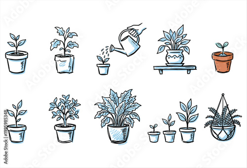 Plant Growing Icon Set – Hand Drawn Growth Nature Vector