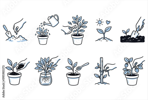Plant Growing Icon Set – Hand Drawn Growth Nature Vector