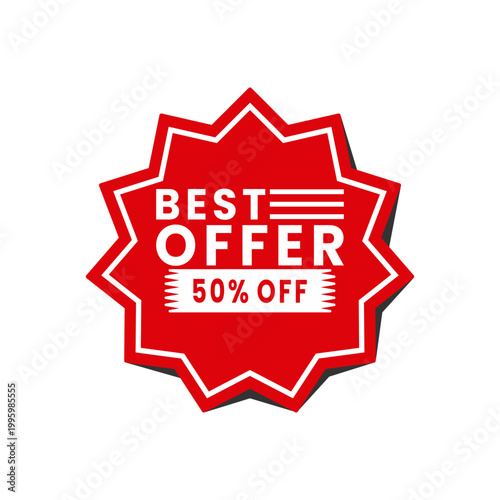 Best Offer 50 Percent Off Red Starburst Sale Badge Vector