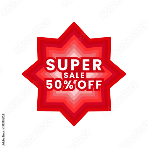Red Super Sale 50 Percent Off Starburst Sticker Graphic