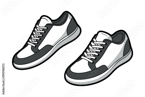 A pair of white and black sneakers on a plain background
