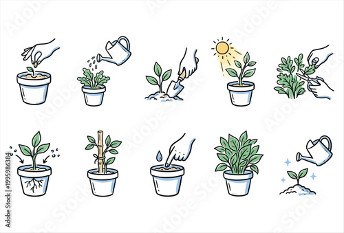 Plant Growing Icon Set – Hand Drawn Growth Nature Vector
