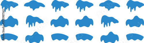 Dripping shapes icons set featuring blue liquid drips and splashes in flat style for creative abstract vector design collection