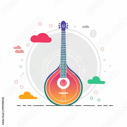Colorful Mandolin Illustration with Abstract Elements