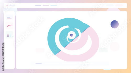 Modern analytics dashboard interface with spiral eye centerpiece abstract chart composition in pastel gradient admin reporting layout