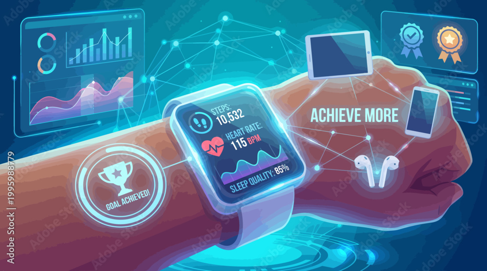 Fototapeta premium Digital health wearable technology for enhanced wellness and achievement goals