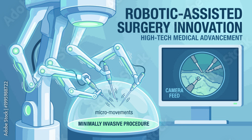 Animated illustration showcasing advanced robotic-assisted surgery, a high-tech medical innovation enabling precise, minimally invasive procedures