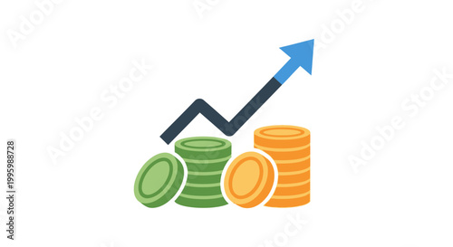 Coins Stack with Growth Arrow Chart.