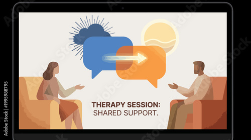Professional counseling session vector illustration demonstrating mutual understanding and communication, fostering shared support for mental health and well-being