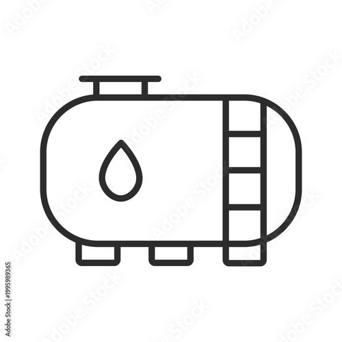 Black line icon of oil drum with a drop on the side