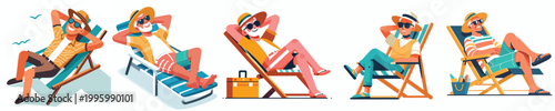 vector of a grandpa lying on her back relaxing on a beach chair during summer