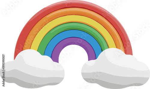 Colorful rainbow with clouds cute weather icon happy sky symbol cartoon vector illustration isolated on light background