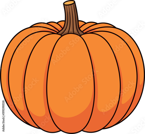 Realistic Orange Pumpkin Vector Illustration for Halloween, Autumn Harvest, Thanksgiving Seasonal Designs, Cards, and Decorative Elements