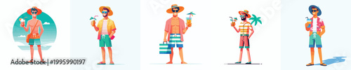 vector of a man standing holding an iced orange enjoying summer