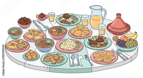 Variety of food on a table.