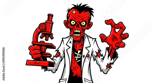 Horror Zombie Scientist Holding Microscope, Scary Lab Experiment Gone Wrong