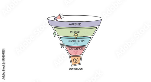 Marketing sales funnel diagram chart.