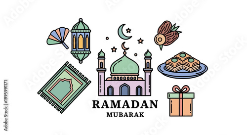 Photos Ramadan Mubarak festive Islamic greeting card.