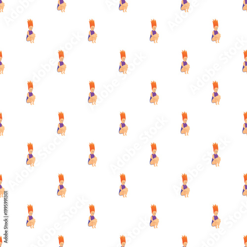Repeat pattern showing a cartoon girl with spiky orange hair squatting