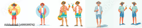 vector of a man standing holding an iced orange enjoying summer