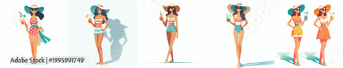 vector of a woman standing holding an iced orange enjoying summer