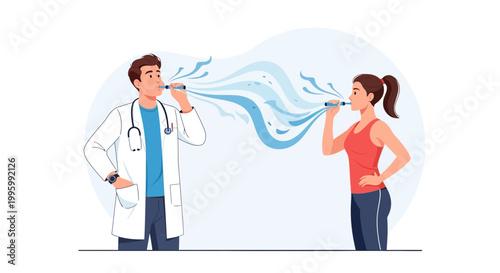 Doctor and patient using nebulizer for respiratory therapy and breathing exercises
