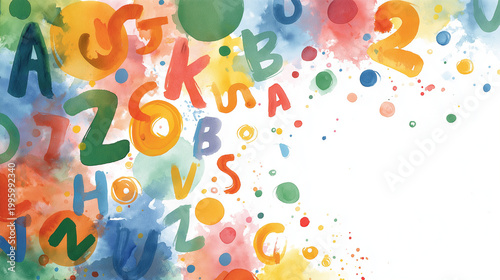 Colorful ABC's and Numbers: An inviting backdrop with vibrant hues that create a dynamic learning environment for alphabet and number with painted style. 