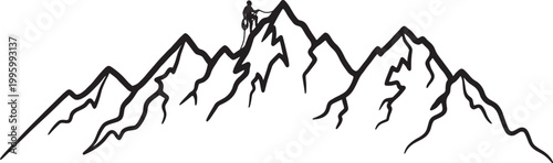 A solitary silhouette of a person climbing a rugged mountain peak in a stylized illustration