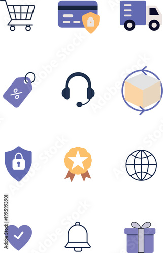 Online Shopping and Delivery Icons Set – E-commerce, Shipping and Logistics