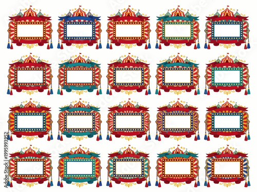 Vibrant ornamental frames adorn a white background with intricate designs and colorful patterns.