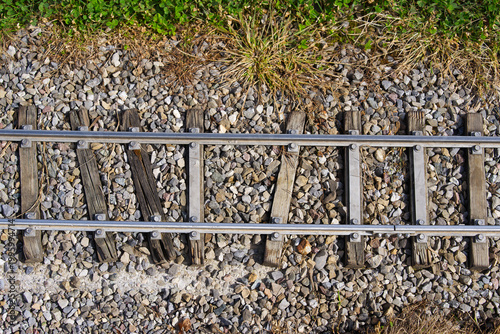 Top view of railway track of model railway sclae 1:11 at Swiss village of Glattfelden on a sunny late summer day. Photo taken September 7th, 2025, Zurich Glattfelden, Switzerland.