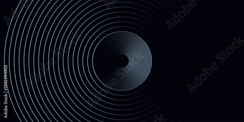 Blue abstract background with glowing circles. Swirl circular lines pattern. Geometric spiral. Twirl element. Modern graphic design. Futuristic technology concept.