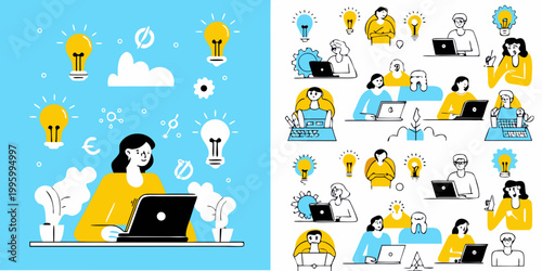 Illustration depicts people brainstorming with lightbulbs representing innovation and creative problem solving