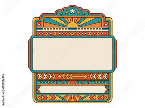 Vibrant frame with geometric patterns and empty space for text on a white background