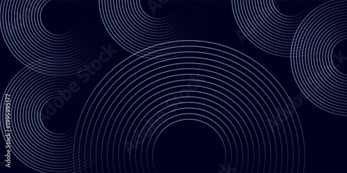 Abstract blue glowing geometric lines on dark blue background. Modern shiny blue circle lines pattern. Futuristic technology concept. Suit for cover, poster, banner, brochure, header, website